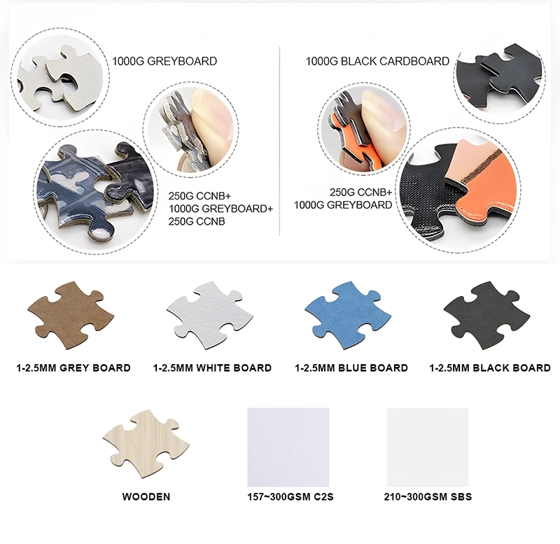 Variety of premium puzzle materials including greyboard and wooden options