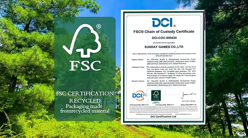 FSC certified board game packaging made from sustainable materials
